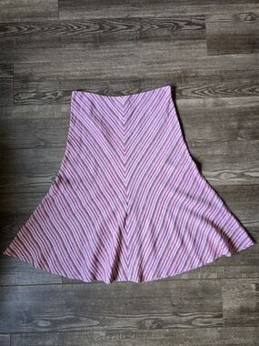 Banana Republic Skirt Women's 8 Pink Striped Midi Side Zip 100% Linen Coastal